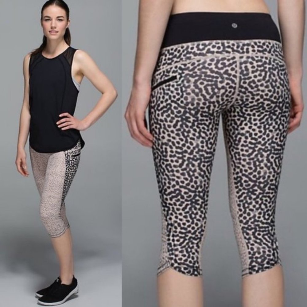 Lululemon Animal Print Run Speed Crop Leggings Size 4 Brown Luxtreme Breatheable